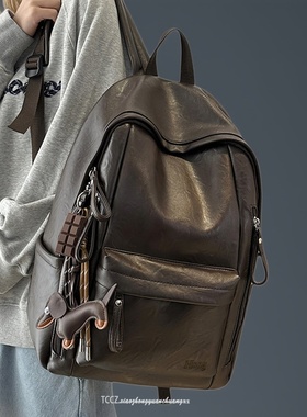 复古软皮双肩包2025新款女大学生书包大容量通勤男背包休闲旅行包