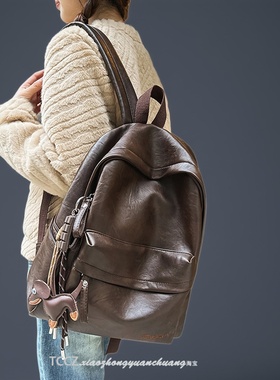 软皮大容量轻便旅行双肩包女登山男包高级感电脑包旅游PU皮质背包