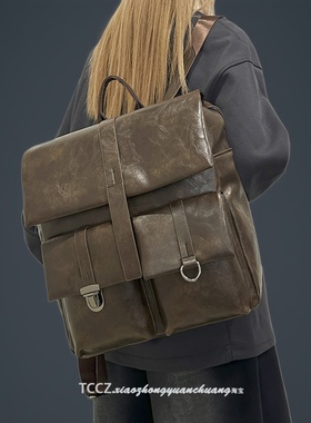 复古软皮质双肩包女2025新款简约电脑学生书包大容量旅游通勤背包