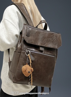 双肩包女2025新款潮韩版时尚百搭女士包软皮大容量书包旅行pu包包