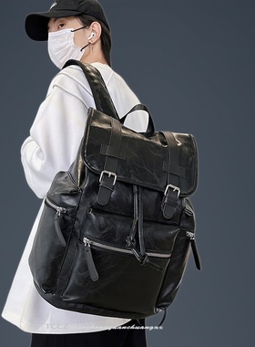 复古软皮质双肩包女2025新款简约电脑学生书包大容量旅游通勤背包