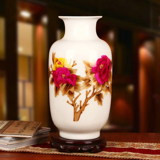 景德镇陶瓷器 白色麦秆牡丹荣华富贵花瓶 现代中式家居装饰摆件设
