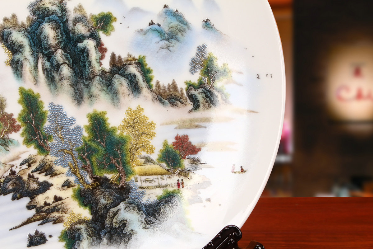 JINGDEZHEN 세라믹 파스텔 풍경 앉아 접시 교수형 접시 꽃 접시 중국 고전 가정용 가구