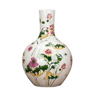 景德镇陶瓷器 粉彩荷花天球落地大花瓶 现代田园家居工艺摆件设