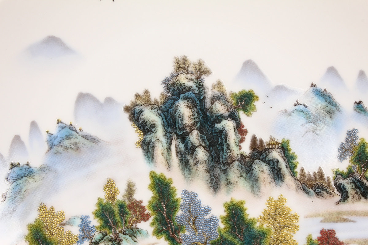 JINGDEZHEN 세라믹 파스텔 풍경 앉아 접시 교수형 접시 꽃 접시 중국 고전 가정용 가구