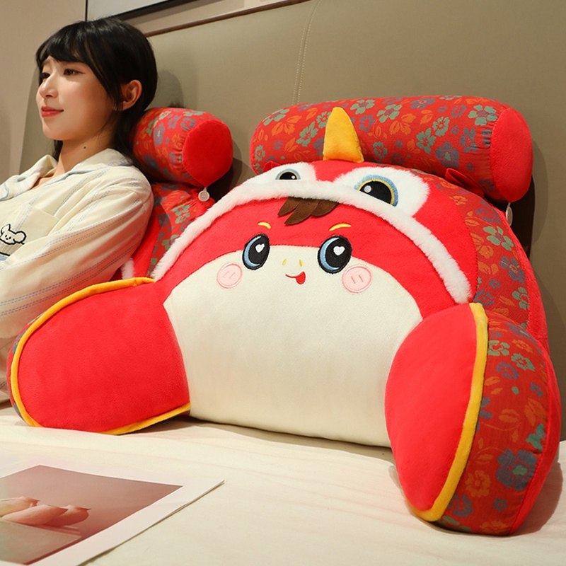 三层纱国潮醒狮小马驹腰靠床头腰枕大软包新年中式沙发靠垫办公室,居家布艺,床头靠垫,淘宝优惠券,粉丝福利购,淘宝优惠卷