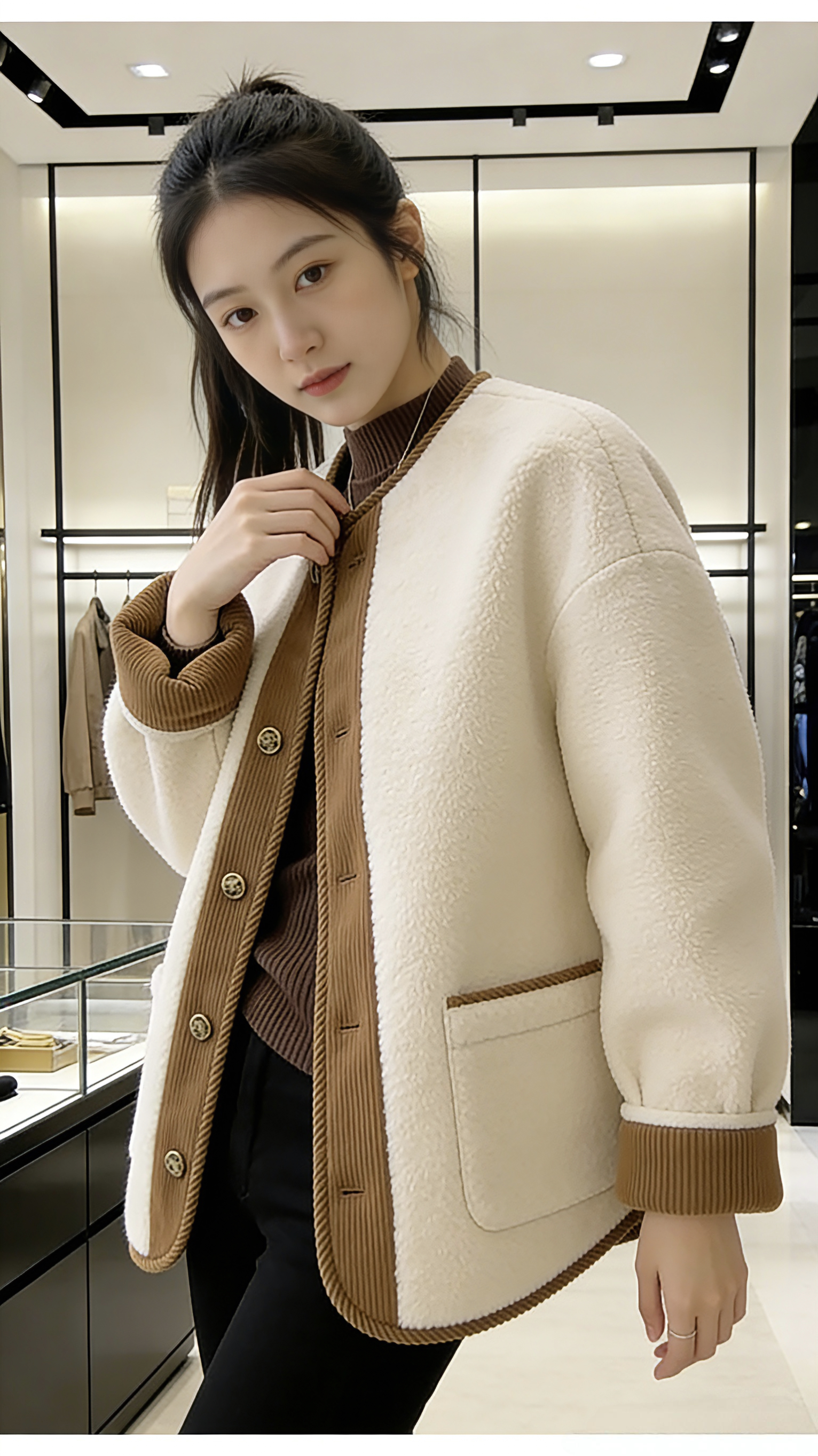 清仓处理伴事羊羔毛毛外套女秋冬名媛复古高级感加厚棒球服上衣