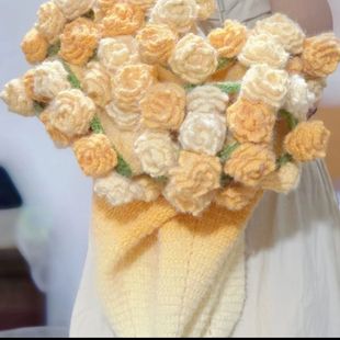 玫瑰花束毯子手工编织毛线diy渐变毛绒毯子成品午睡毯礼物礼盒装