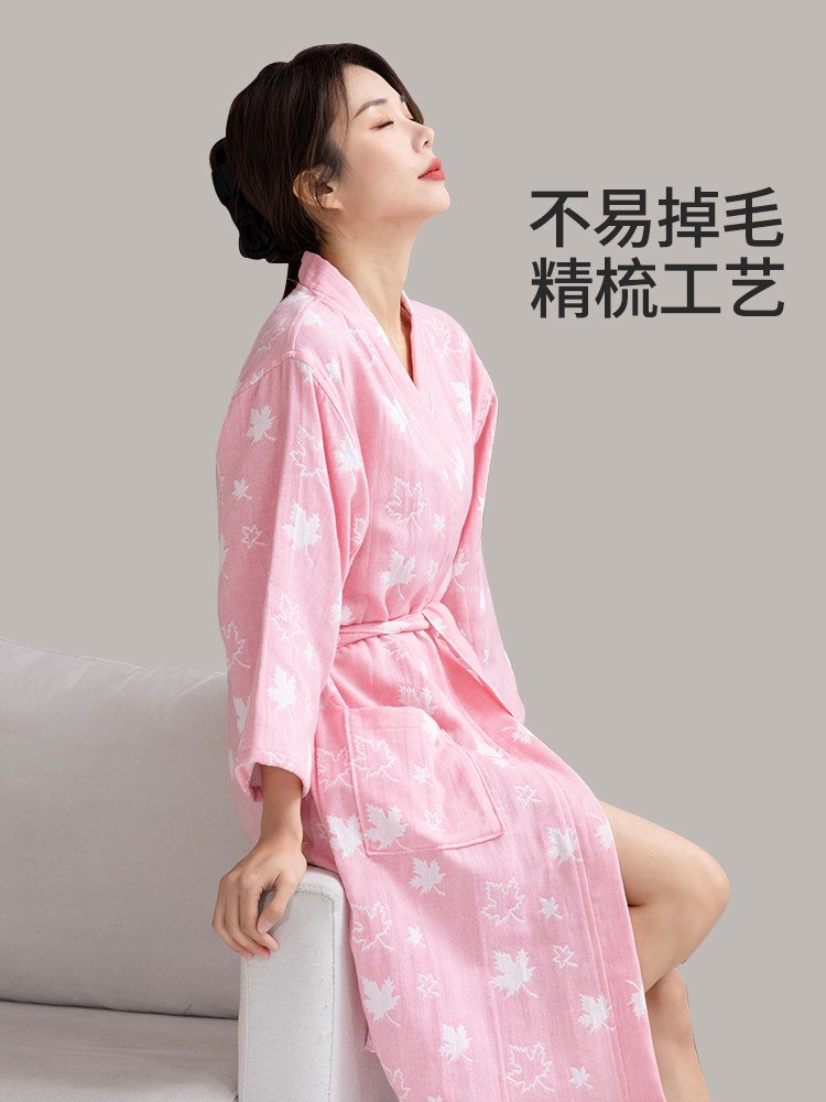 여성용 목욕 가운 순면 흡수성 속건성 여름 얇은 여름 만능 올 시즌 목욕 가운 거즈 잠옷 긴