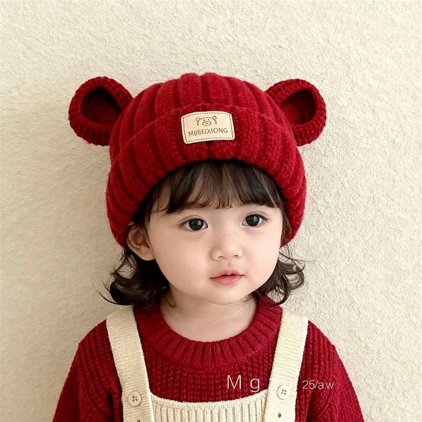 儿童加厚保暖毛线帽可爱小熊帽子