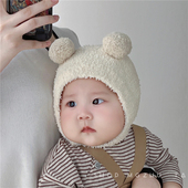 婴儿帽子秋冬季 小宝宝可爱超萌保暖套头帽超萌冬天毛绒保暖包脸帽