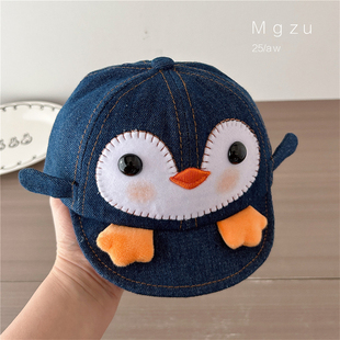 宝宝鸭舌帽小企鹅春秋婴儿软檐帽子男女童幼儿防晒出游可爱棒球帽