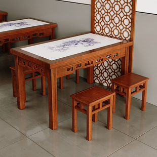 包邮实木饭店快餐小吃店碳化桌椅面馆火锅烧烤经济餐长条桌椅组合