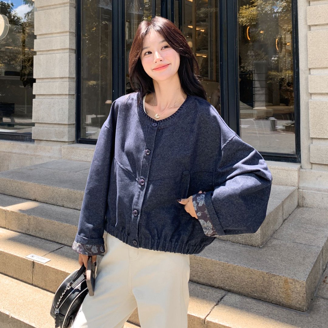 复古薄款宽松圆领牛仔短外套女春秋小个子百搭休闲显瘦夹克上衣潮