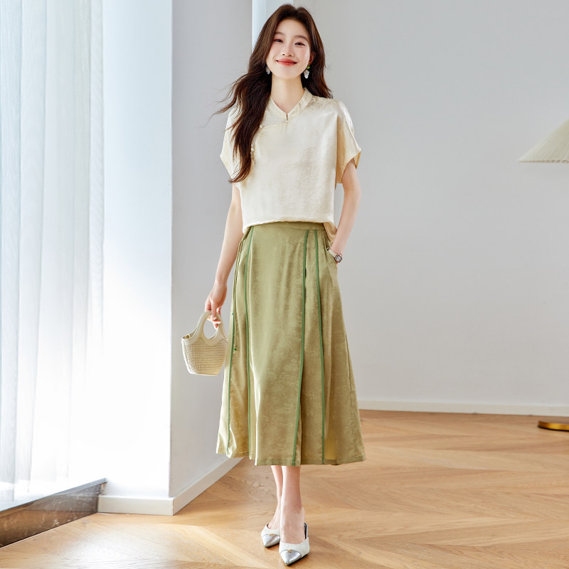 新中式国风提花上衣马面裙两件套女夏新款连衣裙小个子半身裙套装