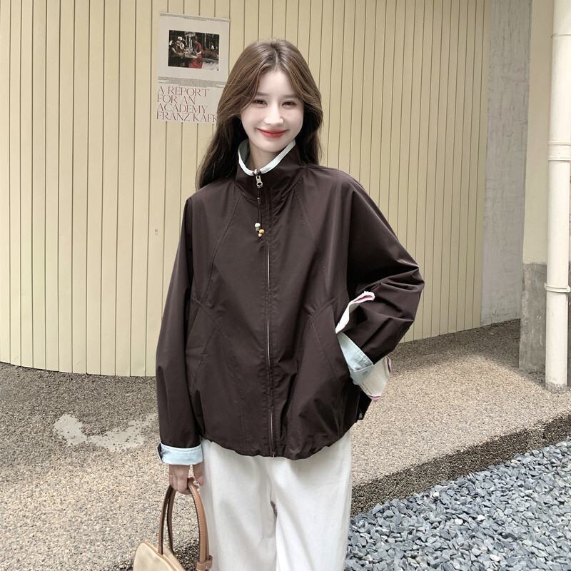 韩系工装风两面穿短款夹克外套女秋季2026新款独特设计感洋气上衣