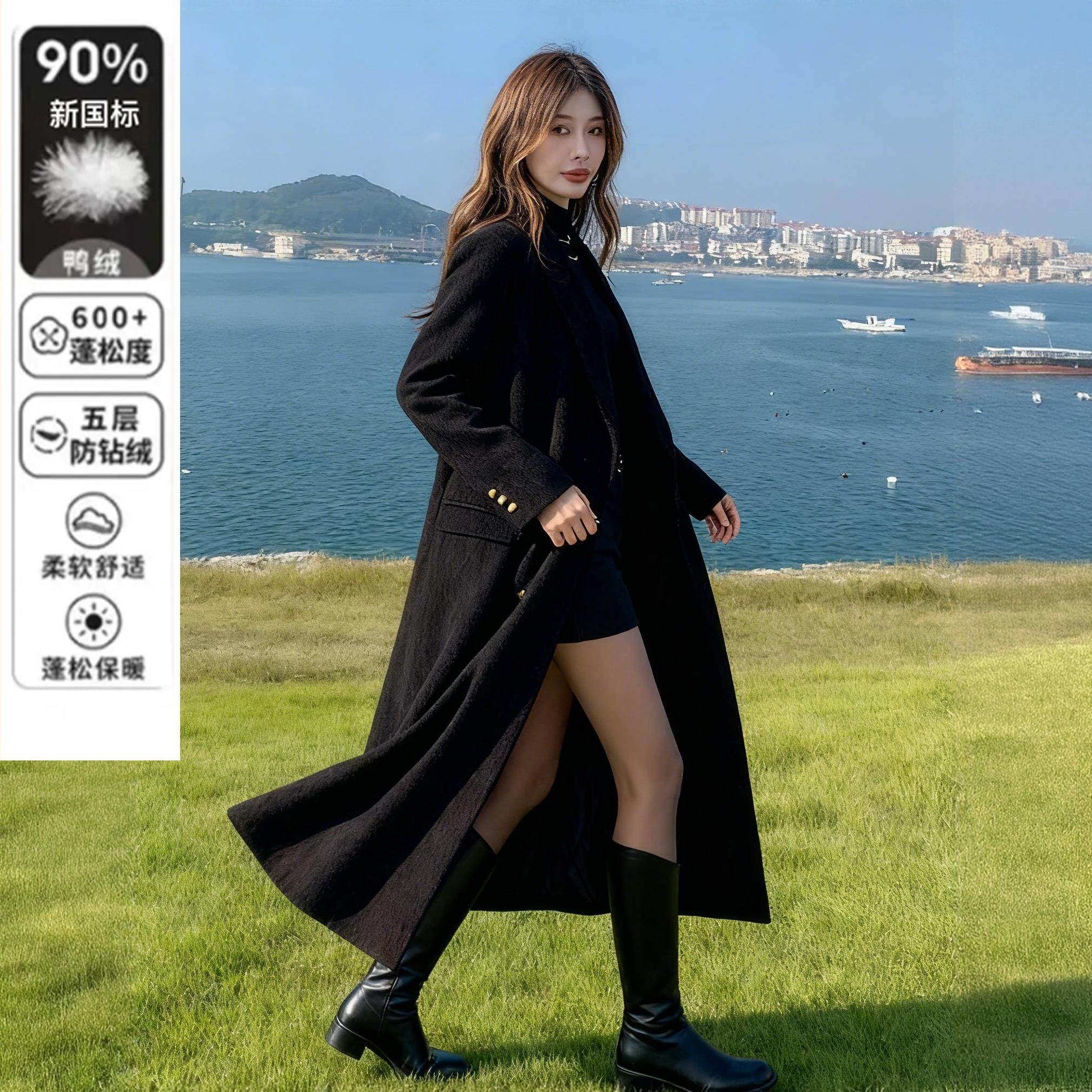 90绒羽绒服女冬新款韩版高级感气质大衣复古长款过膝正肩西装外套
