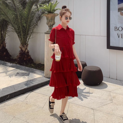 超仙森系初恋风衬衫连衣裙女夏新款小众设计感气质显瘦中长蛋糕裙