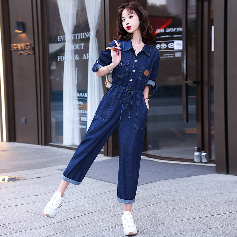 工装牛仔连体裤女2025年夏季新款减龄洋气收腰修身显瘦气质连衣裤