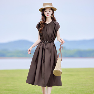巨显瘦系带收腰连衣裙女夏轻奢高级感时尚洋气遮肚子减龄衬衫裙子