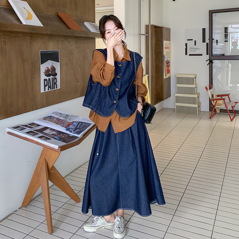 又A又飒牛仔套装裙女2025春秋新款文艺日森系穿搭马甲裙子三件套