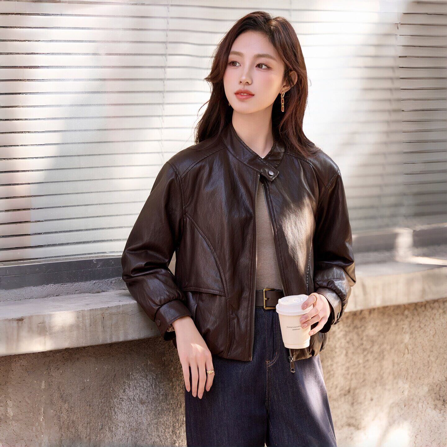 美拉德加绒皮衣外套女短款2026秋冬新款小个子休闲机车加厚皮夹克