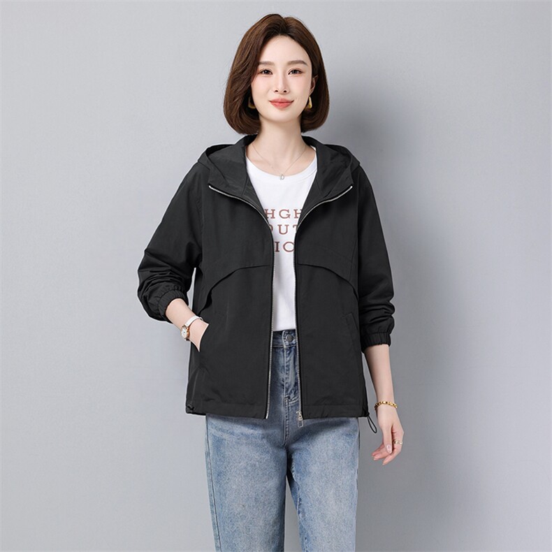 连帽款宽松休闲风衣短外套女
