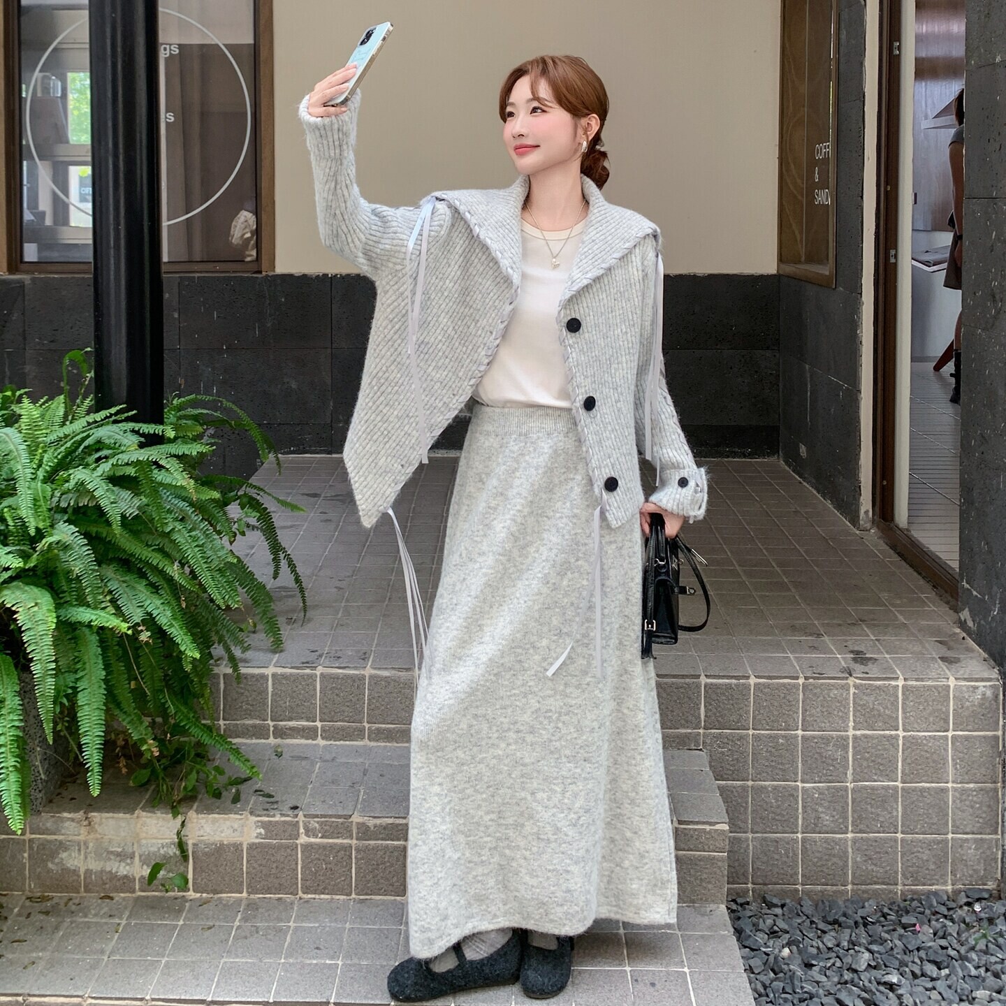洋气复古上衣显瘦半身裙套装女