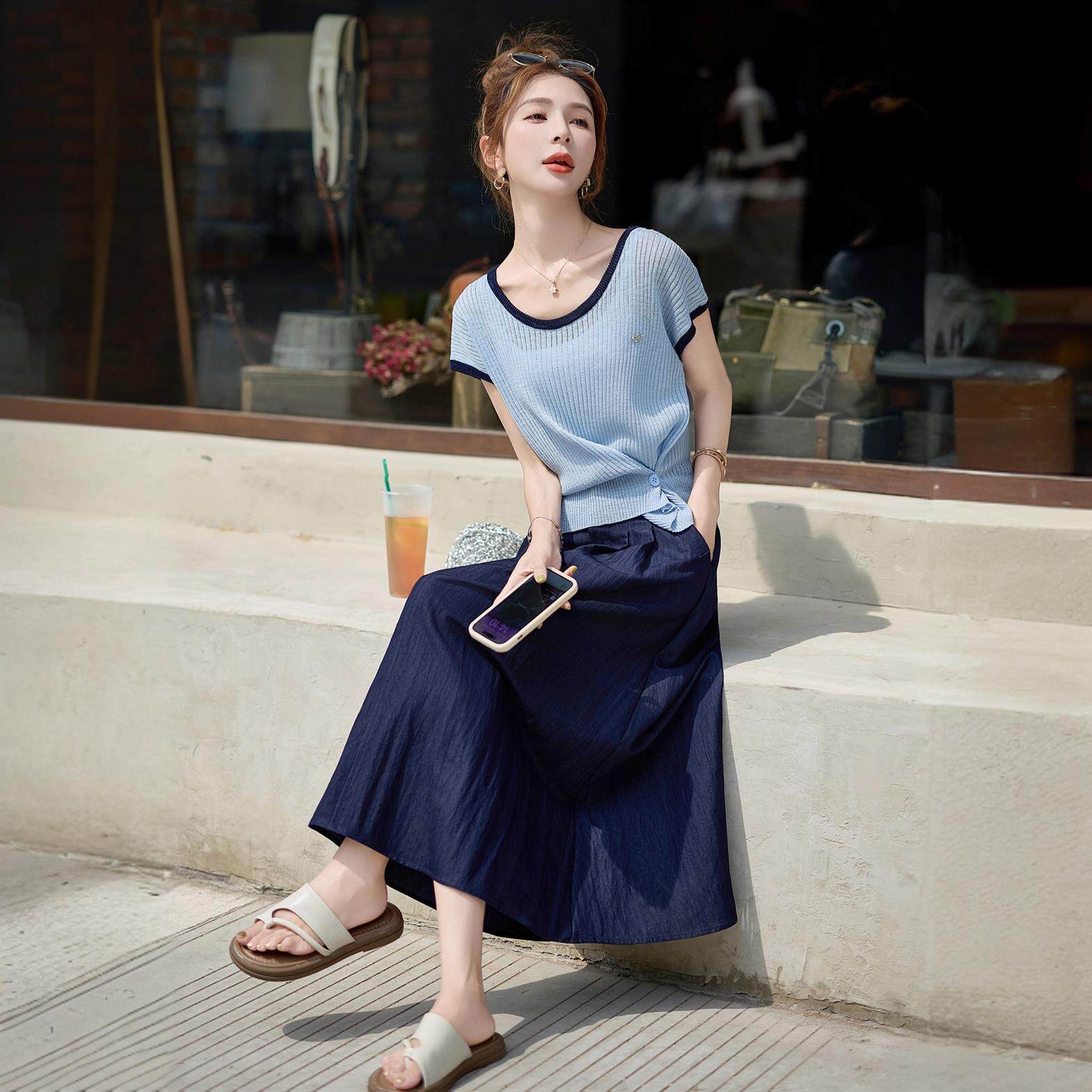 设计感小众减龄漂亮针织小衫半身裙两件套女夏装气质高级感套装裙