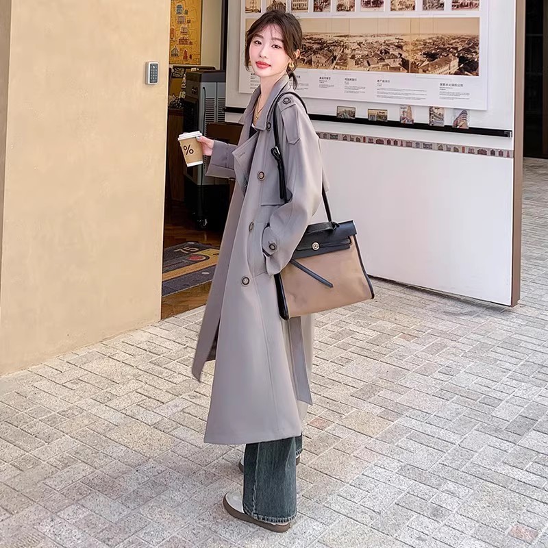 韩系氛围感风衣女春秋英伦时尚显瘦通勤长款宽松气质休闲大衣外套