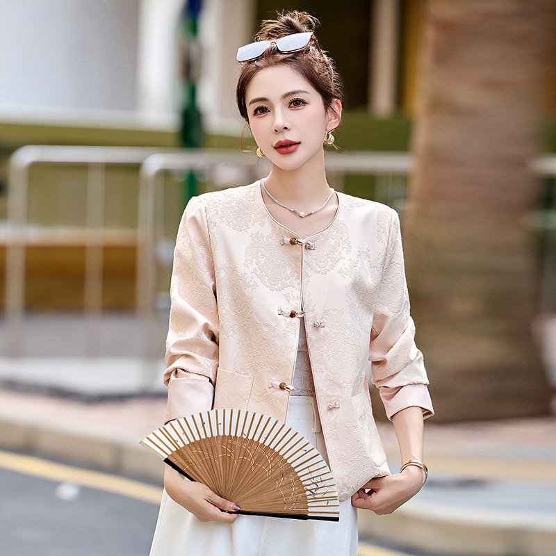 新中式国风提花外套女春季2025年新款粉色盘扣复古气质高级感上衣
