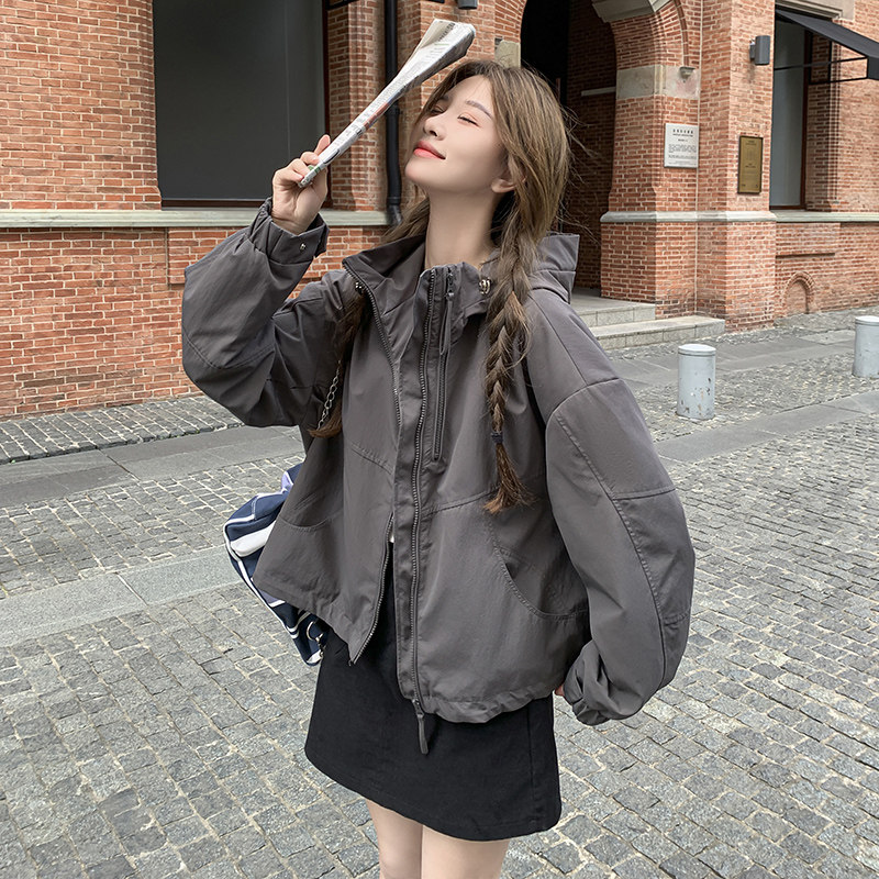 美拉德灰色冲锋衣加棉外套女春秋2025新款小个子夹棉工装爆款棉服