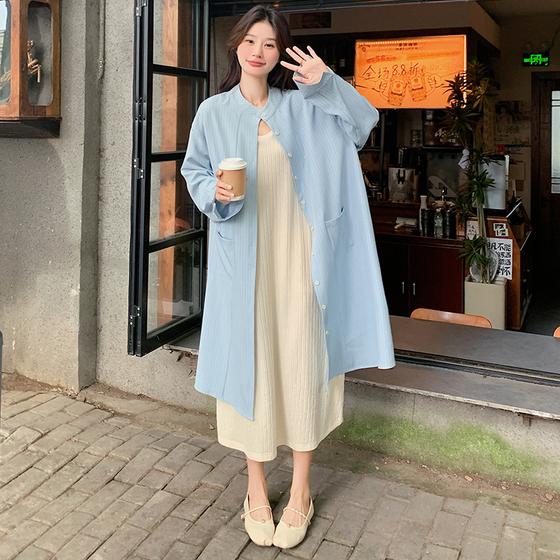 法式条纹衬衫吊带连衣裙女秋季2025新款慵懒风松弛感叠穿裙子套装