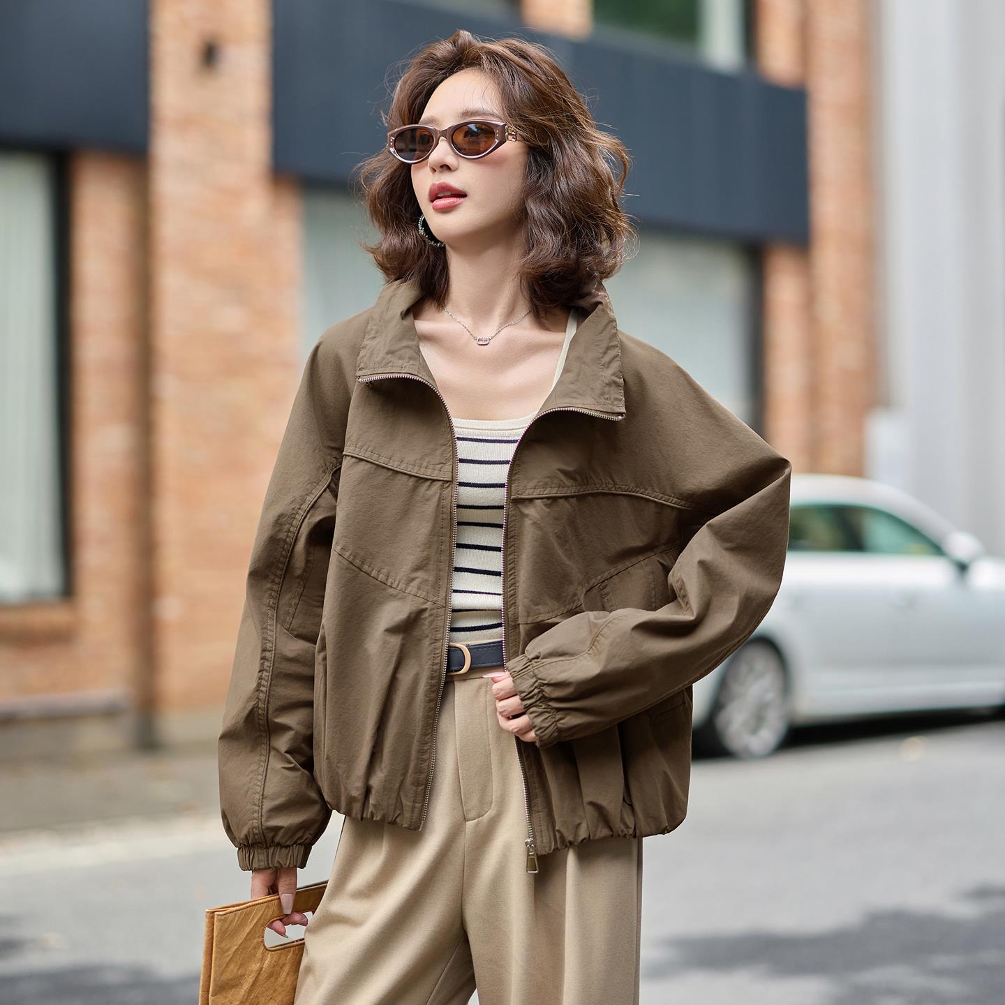 休闲时尚立领抽绳短款风衣外套女2025秋季新款设计感洋气宽松夹克