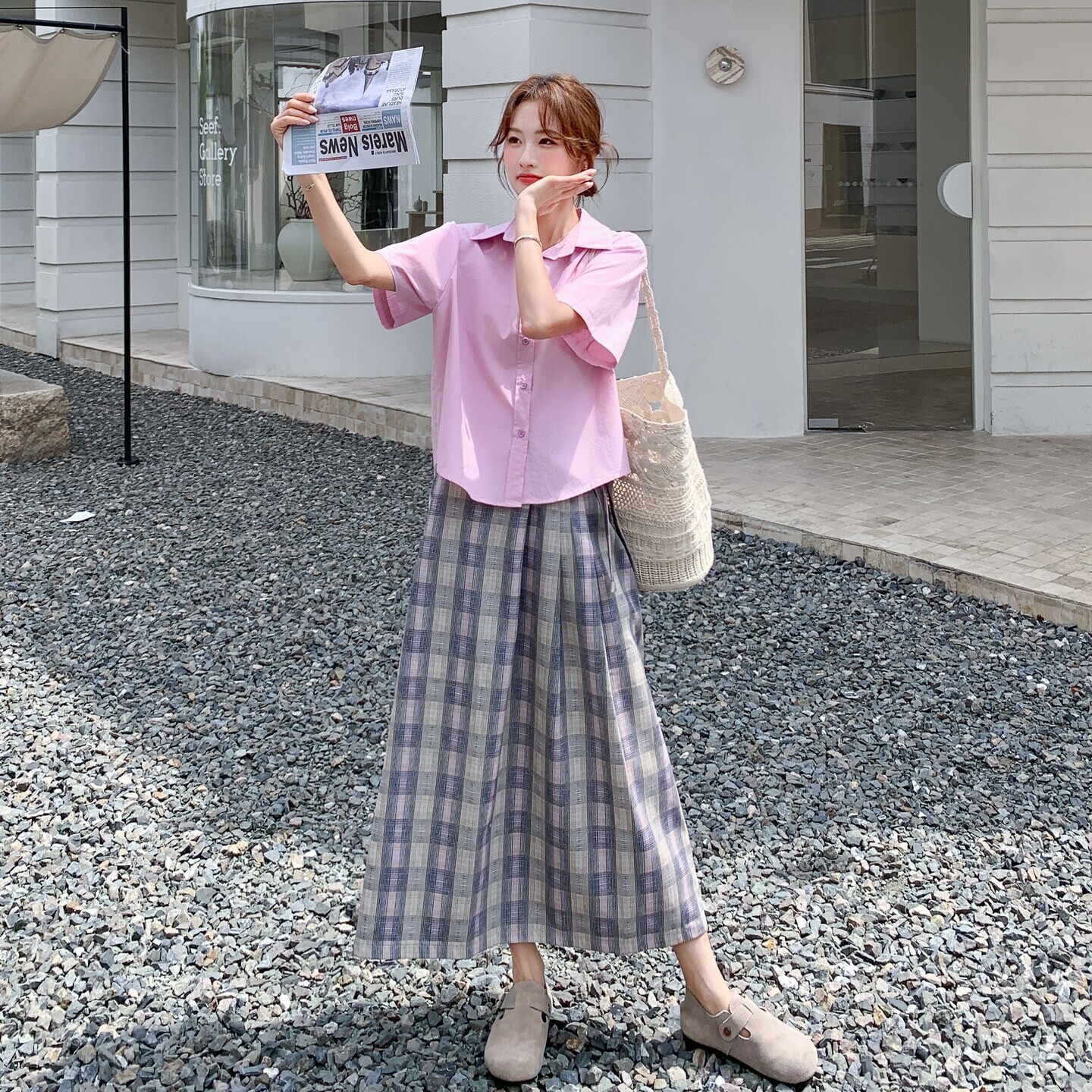 休闲牛仔衬衫半身裙套装女