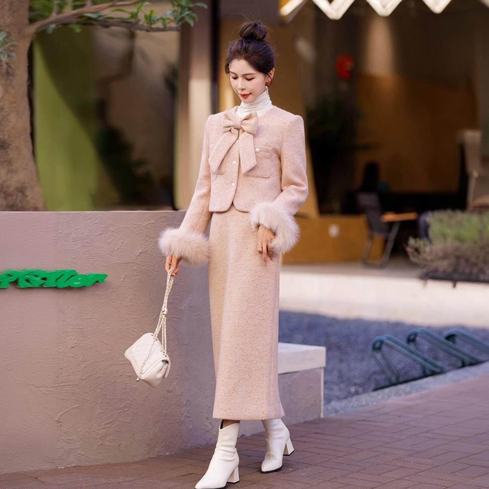 小香风羽绒服套装长裙女冬季高级感名媛富家千金气质半身裙两件套