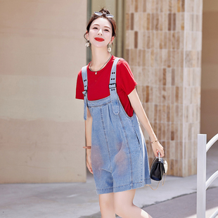 牛仔背带裤套装短裤小个子宽松百搭连体裤学院风薄款休闲吊带裤夏