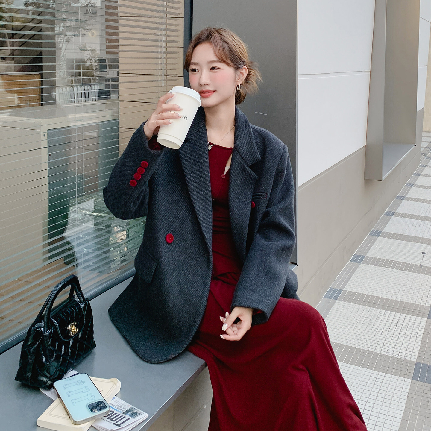 秋冬羊毛呢加厚保暖西装大衣女