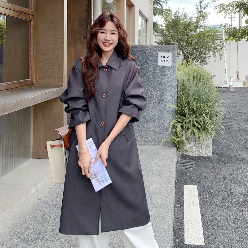 韩系chic宽松休闲中长款风衣女秋季新款复古今年流行过膝减龄外套