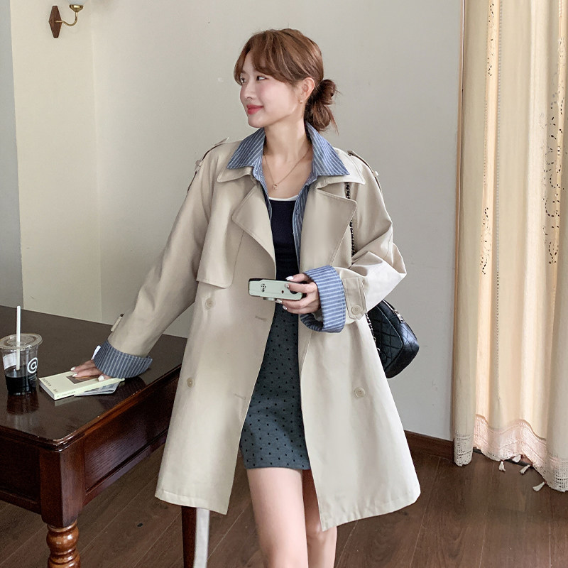 条纹拼接假两件风衣外套女秋季2026新款高级感大方得体巨好看上衣