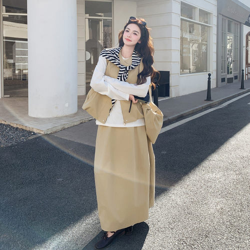 马甲打底衫半身裙三件套女