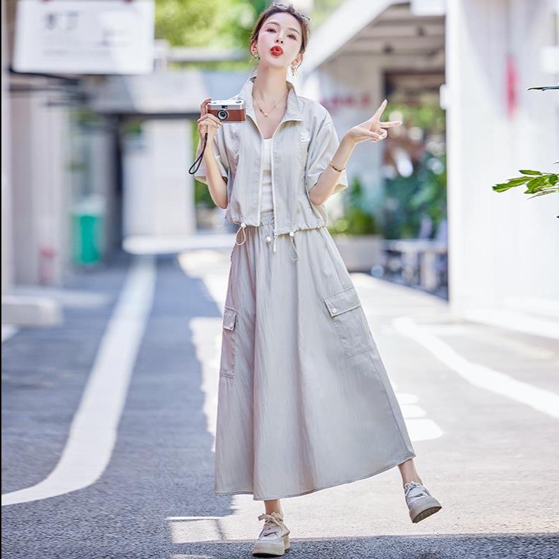 设计感休闲气质工装衬衫搭配半身裙套装女夏季新款时尚减龄两件套