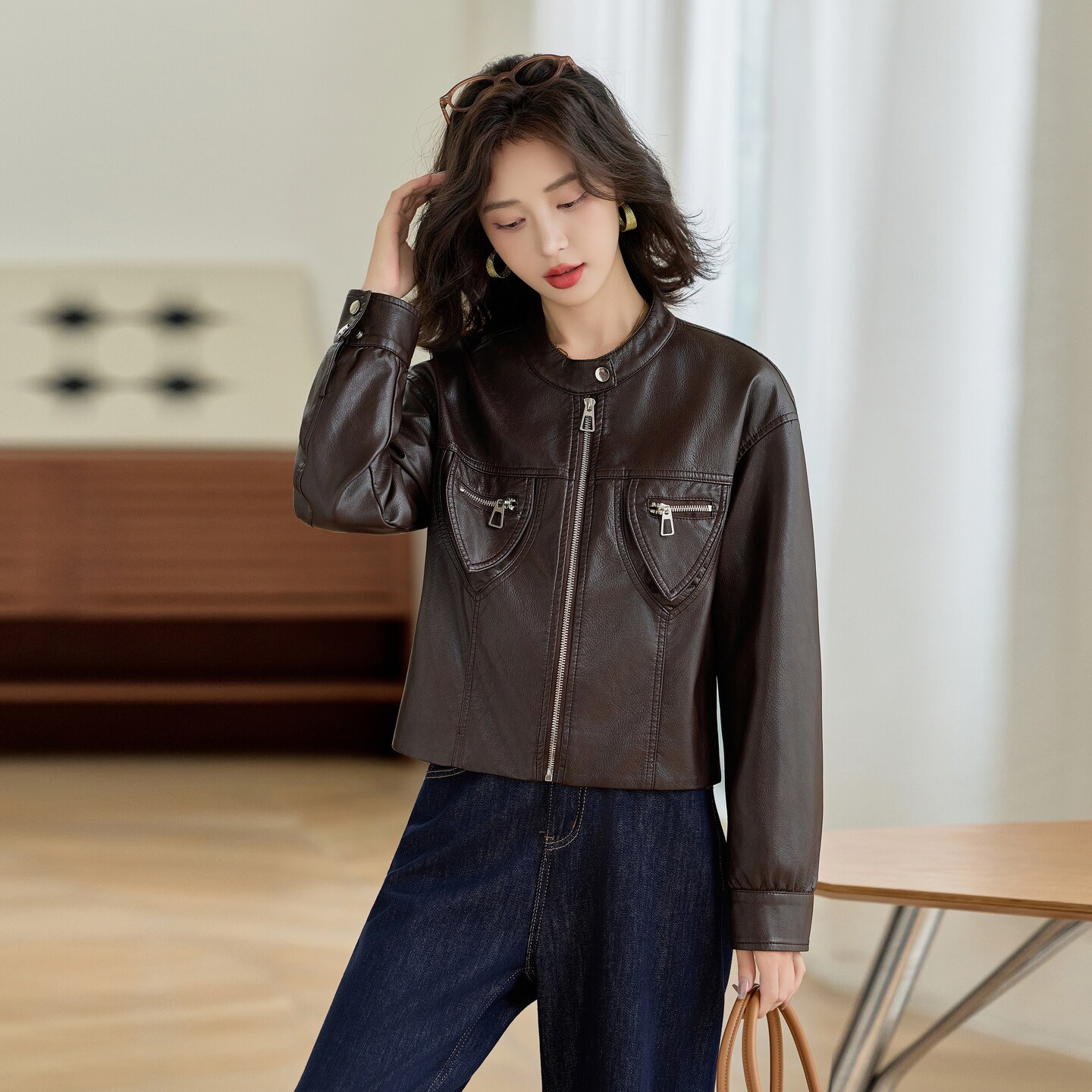 小个子软皮夹克外套女短款修身春秋装新款时尚立领PU皮机车服皮衣