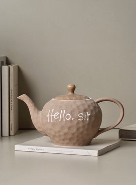 复古欧式粗陶茶壶1380ml英文字母装饰高颜值茶壶高温釉下彩@4-2@