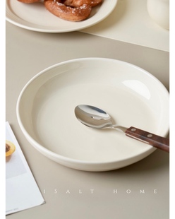 陶瓷螺纹盘奶油风甜白釉深盘20.5cm高温釉下彩微波炉洗碗机@4