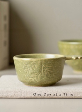 出口尾单微瑕森林绿量杯把碟130ml高温釉下彩微波炉 @4-2@