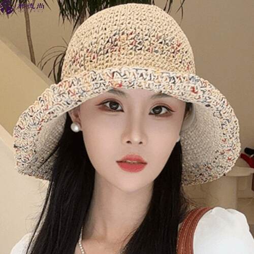 彩虹编织草帽渔夫帽女2026新款夏季防晒帽子遮阳帽海边出游沙滩帽