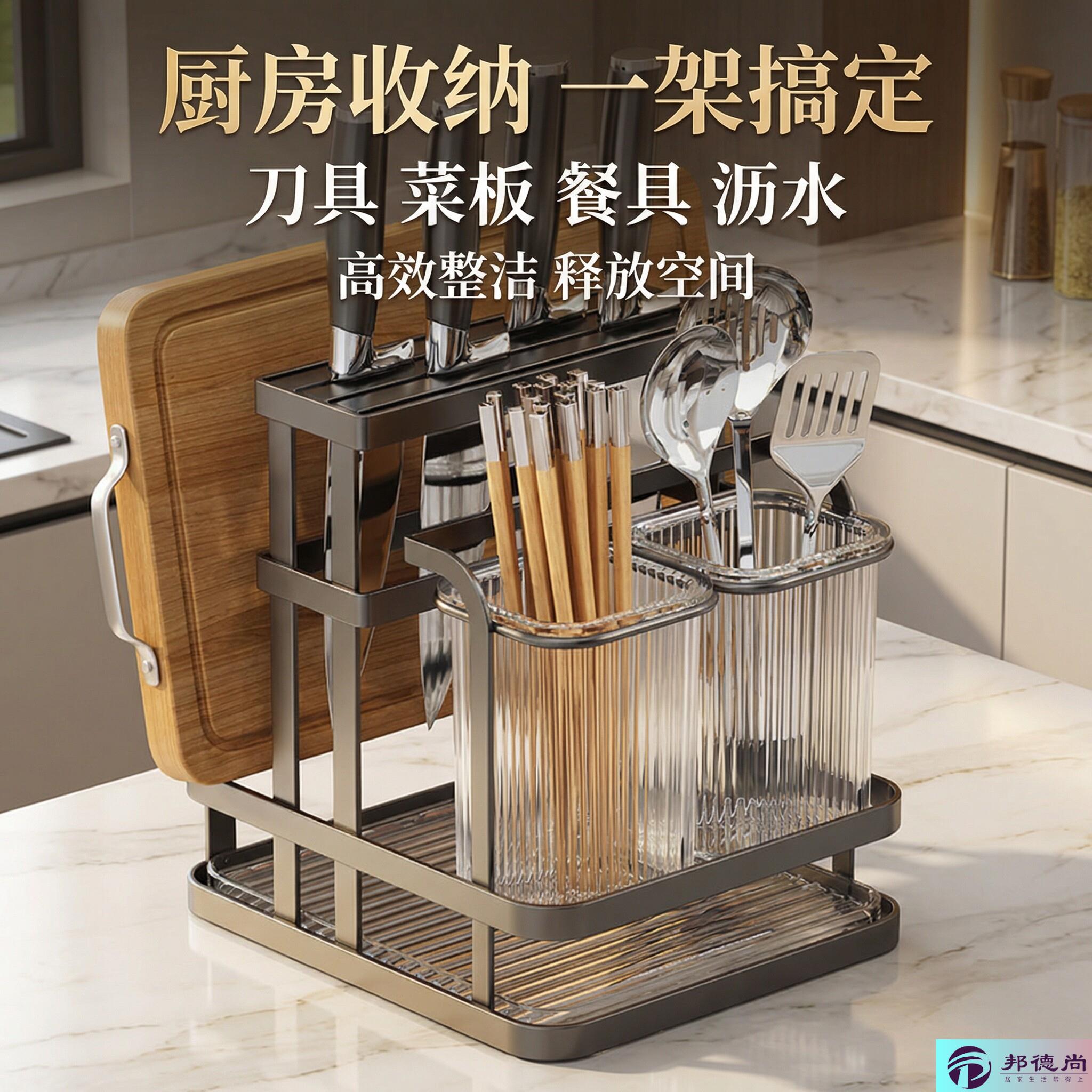 刀架和菜板架一体厨房台面置刀架筷子一体收纳架多功能置物架高端图片