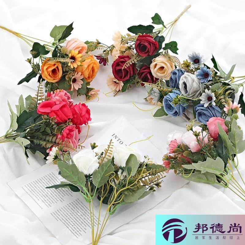 仿真花束玫瑰花百合花绣球单枝假花装饰花塑料花栅栏花工程室外花