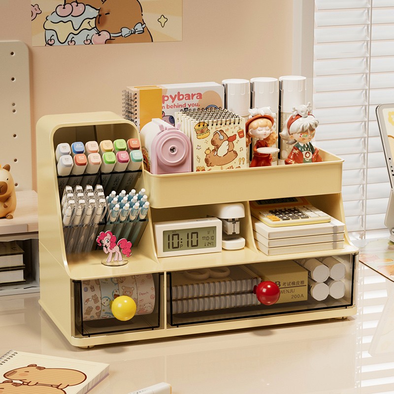 桌面收纳盒书桌文具整理置物架抽屉式学生办公室多功能斜插式笔筒